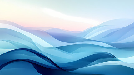 Fototapeta premium Stylized abstract art with flowing blue wave patterns on a soft blue background, modern flat design. Harmony - Meadow. Illustration