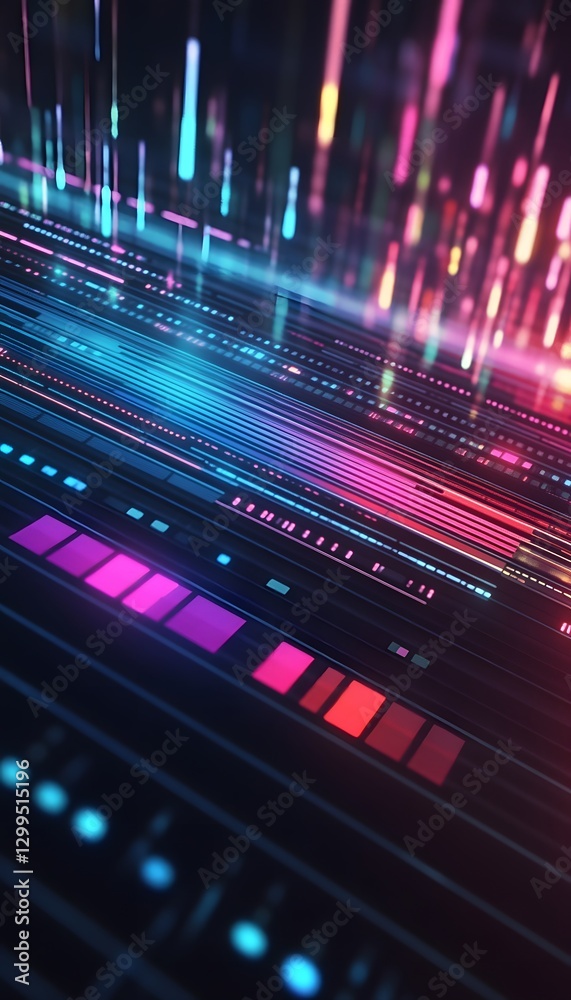 Poster abstract digital data visualization of lines and glowing light streams