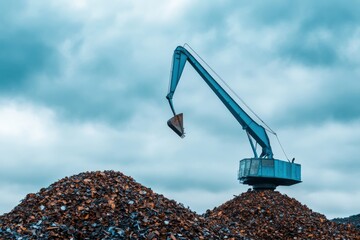 Obraz premium Crane over Scrap Metal Pile