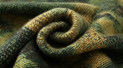 Fototapeta premium Close-up Knitted Fabric Texture: Olive Green and Gold Plaid Wool