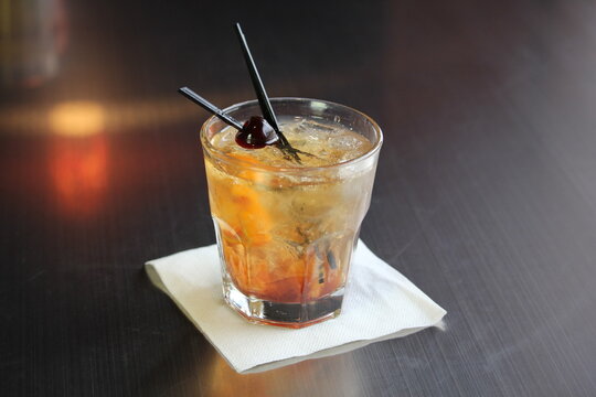 Cocktail with Cherry and Napkin