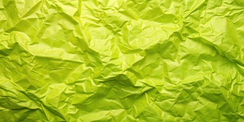 Fototapeta premium Wrinkled neon green wrapping paper background with subtle texture and slight yellowish tint, resembling aged or vintage design, green home decor, minimalist decor