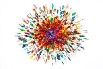 A vibrant explosion of colorful, abstract shapes radiating outwards, creating a dynamic and energetic visual.