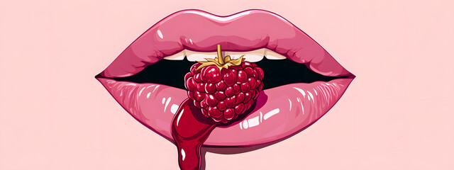 A minimalistic logo featuring pink lips with a raspberry inside
