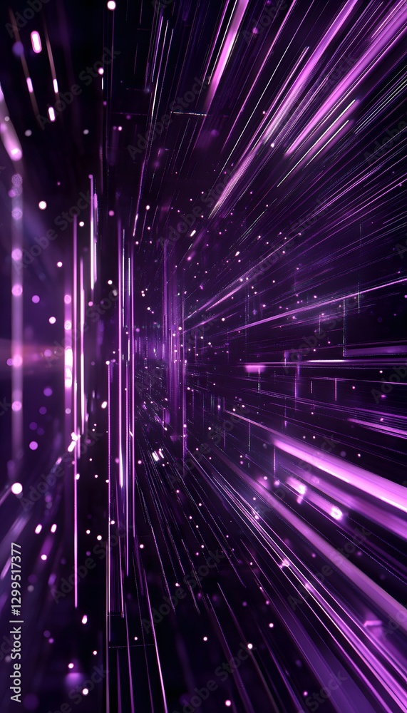 Poster illuminated lines and dots create a futuristic perspective through an abstract space