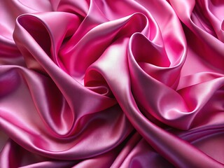 Obraz premium Elegant Pink Silk Fabric Texture Background, Luxurious Soft Draped Textile, Abstract Close-up