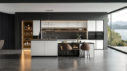 A compact kitchen corner with bright lights highlighting efficient space utilization.