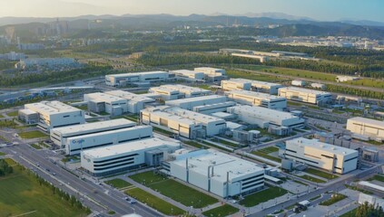 Industrial expansion overview tech park aerial view modern environment