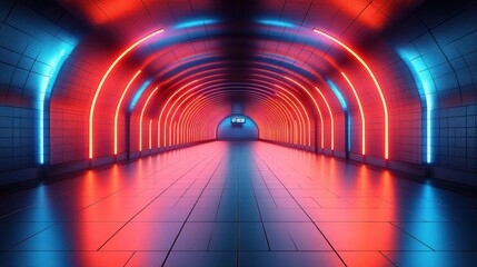 Neon tunnel interior, empty, futuristic