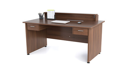 A wooden desk with a keyboard and mouse on it