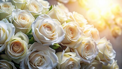 Obraz premium Elegant White Rose Flat Lay with Copy Space - Perfect for Wedding Invitations or Mother's Day Cards
