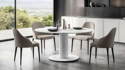 A foldable round dining table in a small space-saving modern apartment.