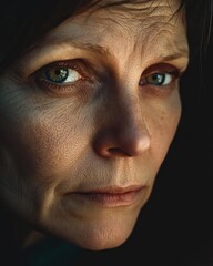 Fototapeta premium Heartfelt Portrait of a Resilient Woman Battling Illness with Grace and Vulnerability Captured in Soft Natural Light in a Warm Empathetic Setting