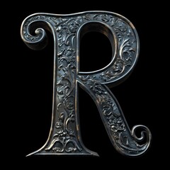 Ornate capital letter R on black background