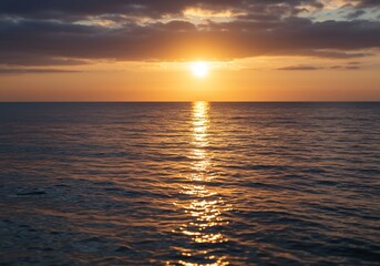 Sun's Glare Obscured by Clouds on Calm Sea