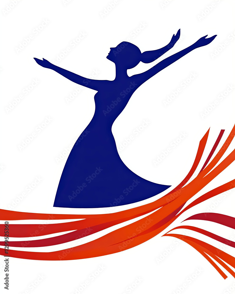Poster embracing diversity and movement with a vibrant flowing ribbon surrounding a joyful silhouette