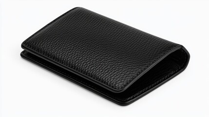 Black Leather Wallet on White Background