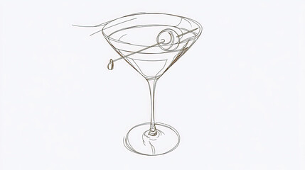 Obraz premium Smooth Line Drawing Captures Elegance of a Martini Glass With an Olive for Minimalist Art Lovers
