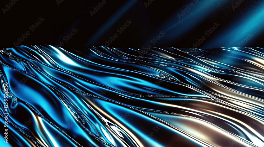 Poster Smooth Metallic Chrome Surface With Futuristic Light Reflections in a Minimalistic Environment