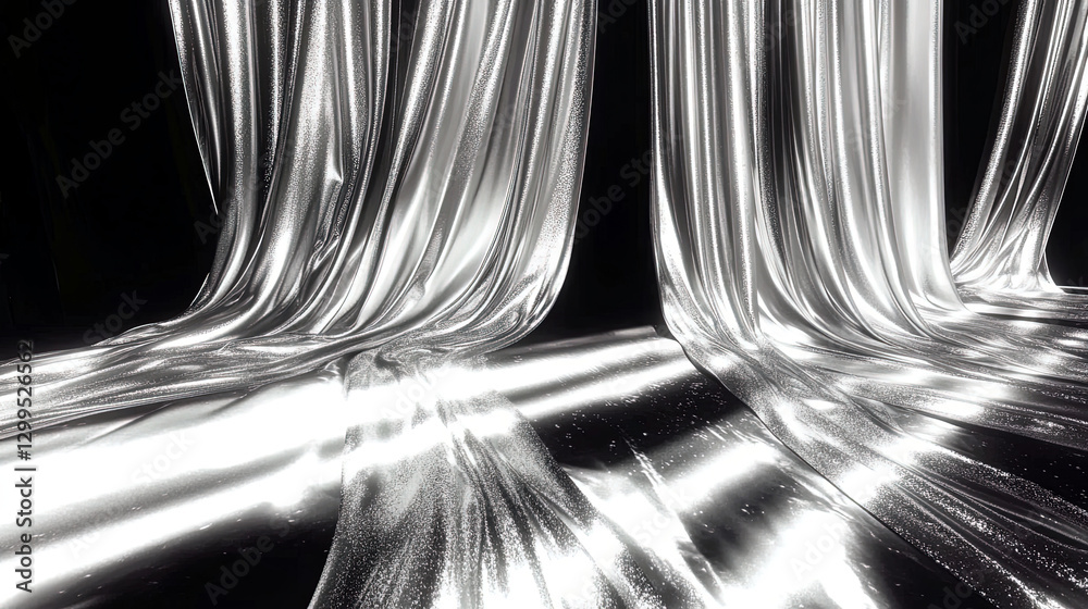 Aufkleber smooth metallic chrome reflecting soft streaks of light in a futuristic setting