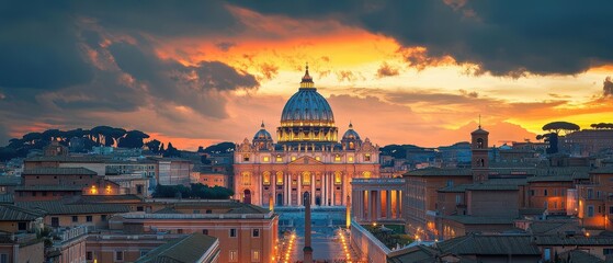 Stunning Panoramic Vista of Vatican City in Rome, Showcasing Majestic Architecture and Timeless Religious Heritage in an Iconic Urban Landscape