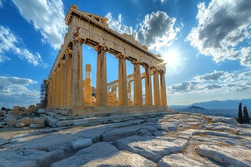 Obraz premium Stunning Parthenon Standing Tall on the Acropolis Amidst the Timeless Beauty of Ancient Athens, Evoking the Glory of Classical Civilization