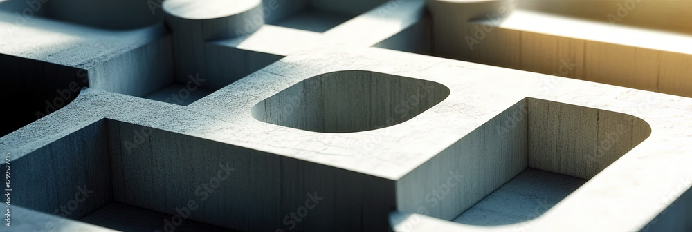 Poster Exploring Depth and Light Through Minimalistic Cutouts in a Textured Surface Design