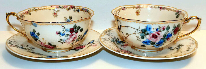 Exquisite Limoges Porcelain Tea Set Elegantly Displayed With Floral Patterns