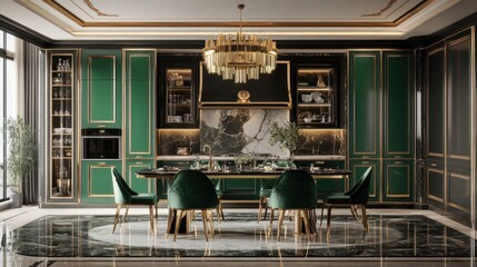 Opulent Emerald Green and Gold Kitchen Design