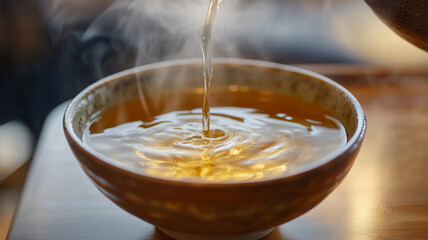 上品なコンソメスープを注ぐ和のひととき