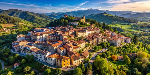 Fototapeta premium Fivizzano, Tuscany: Aerial Outline Map Set - High-Resolution Drone Photography