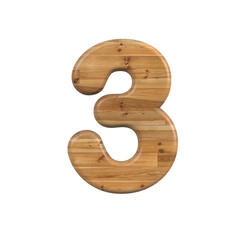 Wood number 3 - 3d pine digit isolated on white background. This alphabet is perfect for creative illustrations related but not limited to Decoration, nature, wood...