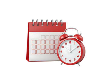 3d Red Calendar with clock icon on isolated purple background. Reminder notification or Time management concept. Website Ui design icon. Minimal 3d cartoon red calendar time zone icon. 3d render. 