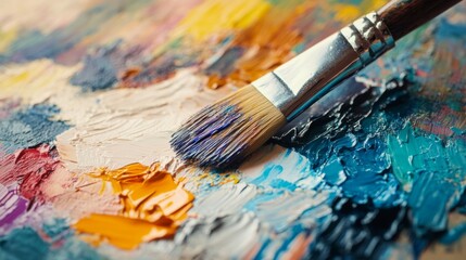 Fototapeta premium Paintbrush on Colorful Artist's Palette