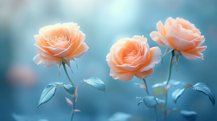 Obraz premium Peach Roses in Soft Focus Garden