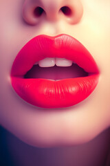 Obraz premium full pink red lips isolated on light white background 