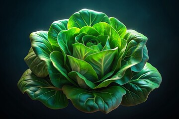 Obraz premium Fresh Green Lettuce Leaves Isolated on Black Background - Night Photography Stock Photo