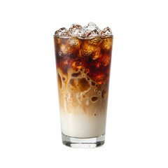 Refreshing iced coffee in a tall glass featuring layers of dark espresso creamy milk and ice cubes perfect for summer vibes