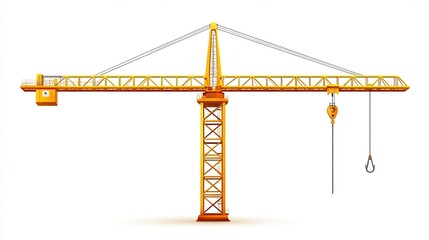 Isolated illustration of yellow crane boom with hooks against white background for construction, machinery design, and industrial themes in engineering and construction projects.