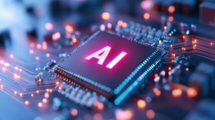 AI Chip with Glowing Letters
