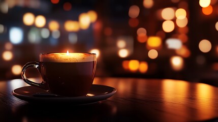 Obraz premium A Cozy Night: Cappuccino and Candlelight in a City Cafe