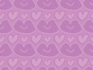 Romantic pink hearts. Lips, kiss. Lovely love. Feelings. St. Valentine's day. Seamless vector pattern for design and decoration