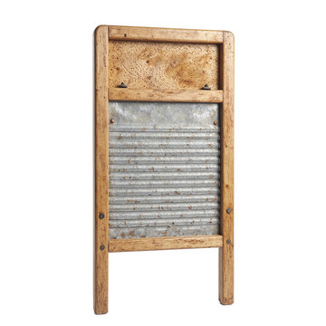 Vintage wooden washboard with metal ridges and rustic charm perfect for music or laundry concepts