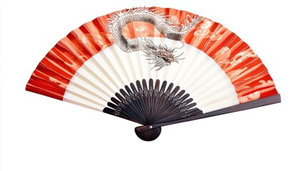 Elegant Dragon Design on a Traditional Japanese Folding Fan