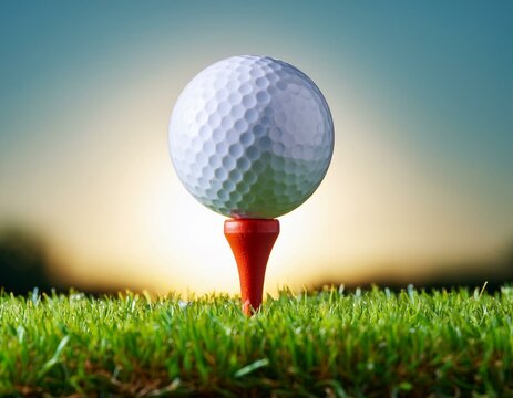 balle de golf posée sur un tee dans l'herbe d'un parcours de golf 18 trous en ia