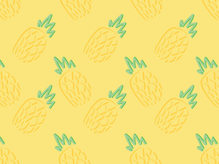 Pineapple. Bright, neon, yellow, exotic, fruit. Summer, sweet, food. Seamless vector pattern for design and decoration 