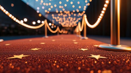 Red carpet with golden stars and lights.