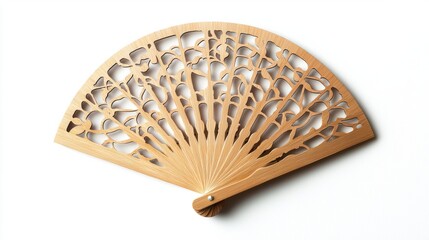 Intricately Designed Wooden Hand Fan with Floral Pattern