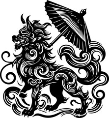 sketch vector illustration silhouette design poster animal mythology mystical ethnic traditional classic vintage chinese and japanese  