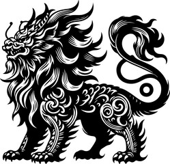 sketch vector illustration silhouette design poster animal mythology mystical ethnic traditional classic vintage chinese and japanese 